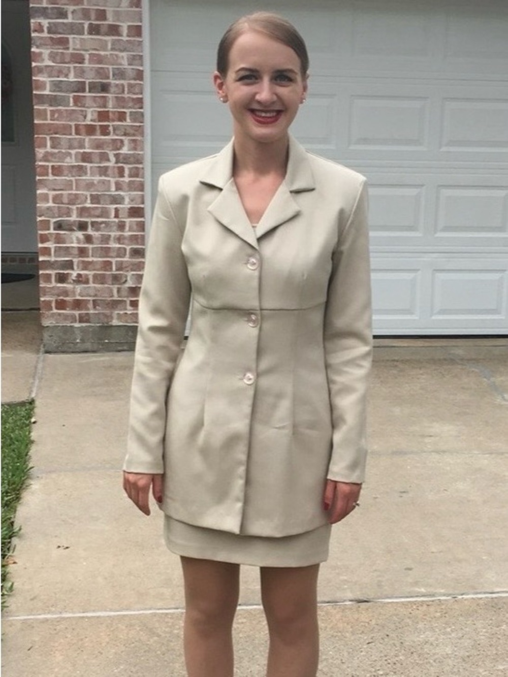 My Michelle Cream Tailored Longline Blazer Jacket + matching Dress, 3/4 (XS/S)